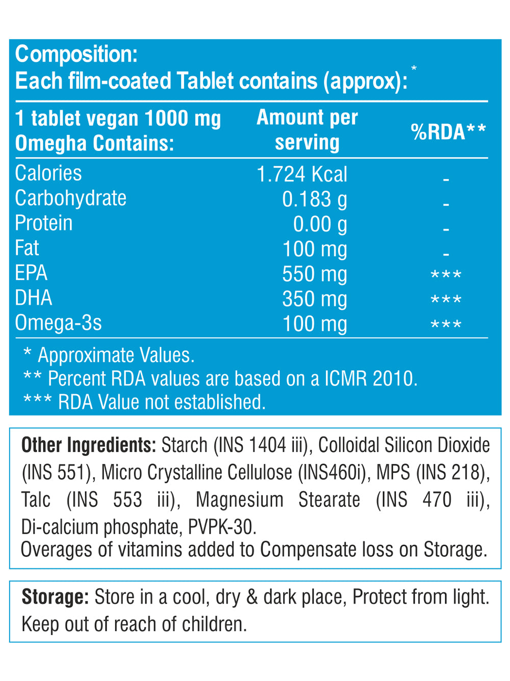 SBN Vigour Omega 1000mg Vegan Tablets EPA 550MG & DHA 350MG (Pack Of 60tablets)