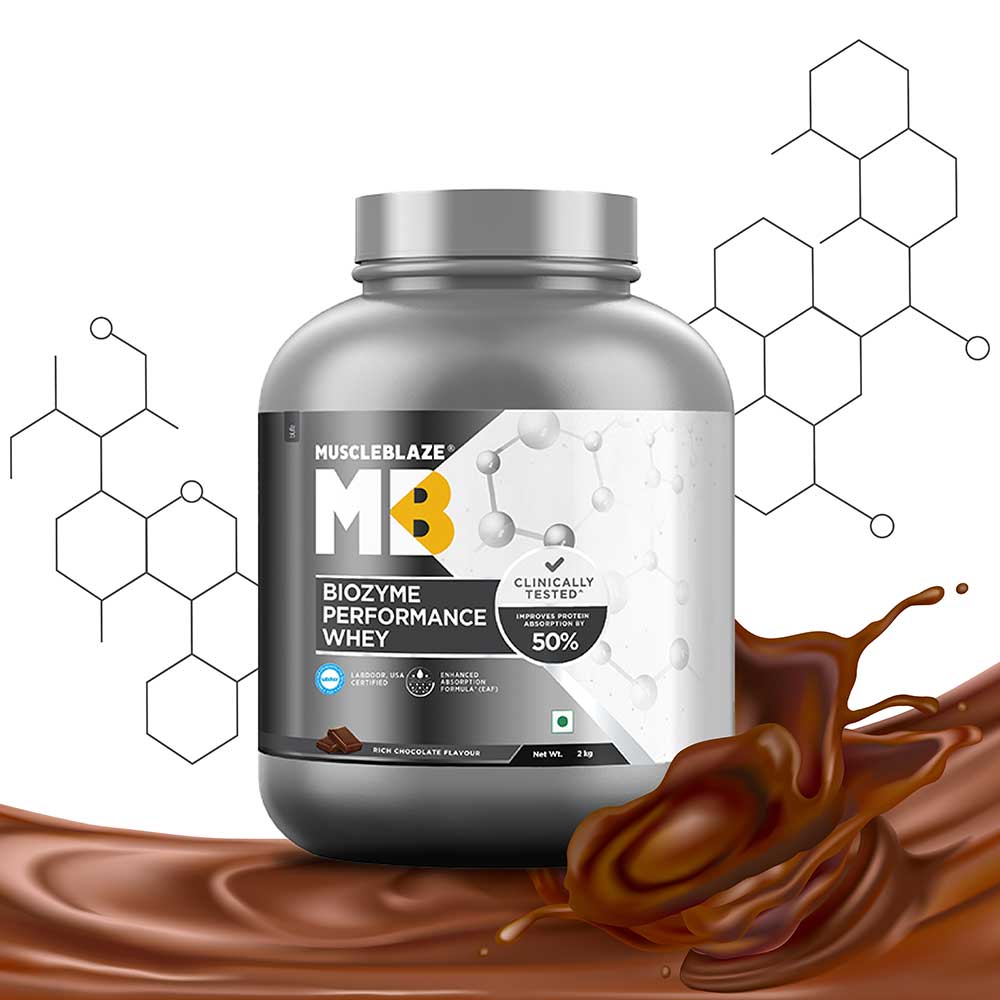 MuscleBlaze Rich Chocolate Biozyme Performance Whey With 25g Protein Per Serving (Sugar Free)